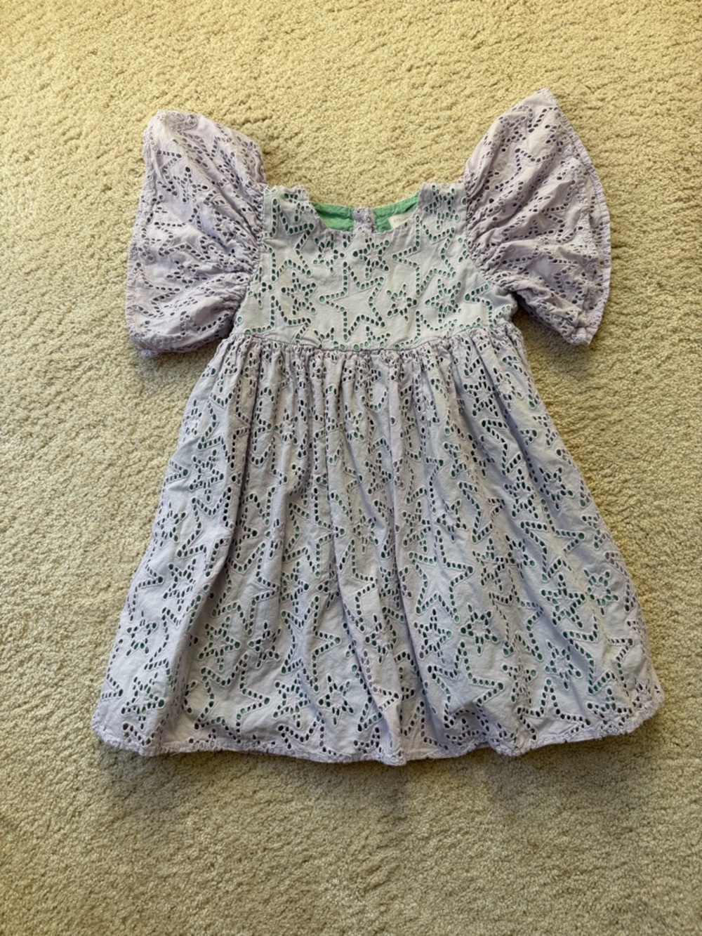 Stella McCartney Kids Lilac Eyelet Dress with Green Lining